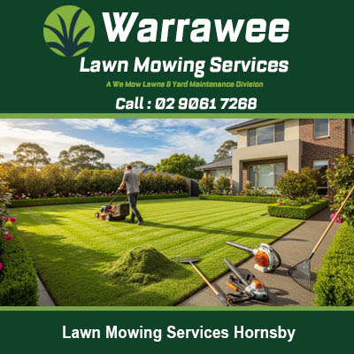 Active lawn maintenance showing mowing and edge trimming service in Hornsby New South Wales
