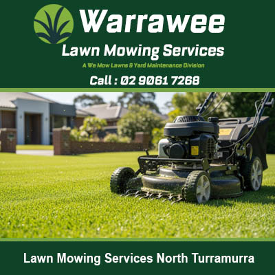 Professional lawn mower on freshly cut grass at residential property in North Turramurra NSW