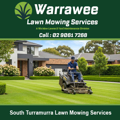 Professional gardener using ride on mower at residential property in South Turramurra NSW