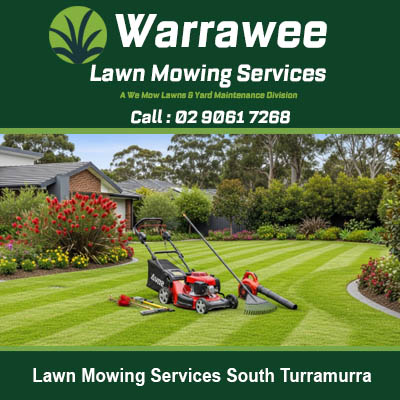Quality lawn care equipment on manicured striped yard in South Turramurra New South Wales