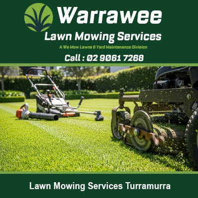 Professional lawn mowing equipment and tools on green grass in Turramurra NSW