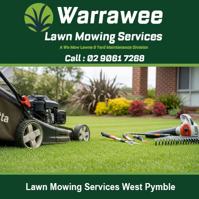 Lawn mowing tools and trimmer servicing home in West Pymble Upper North Shore